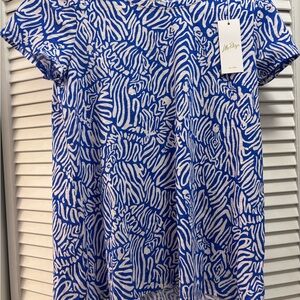 Lilly Pulitzer Blue and White Zebra Print Etta Top sz Small Nwt